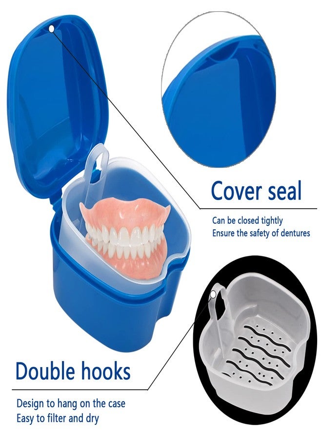 Geodurn Denture Cleaner Box and Brush Set - 2 Pack Denture Bath Case with Basket + 2 Pack Denture Brushes, Portable Denture Retainer Storage Box, False Teeth Brushes for Oral Care - Image 4